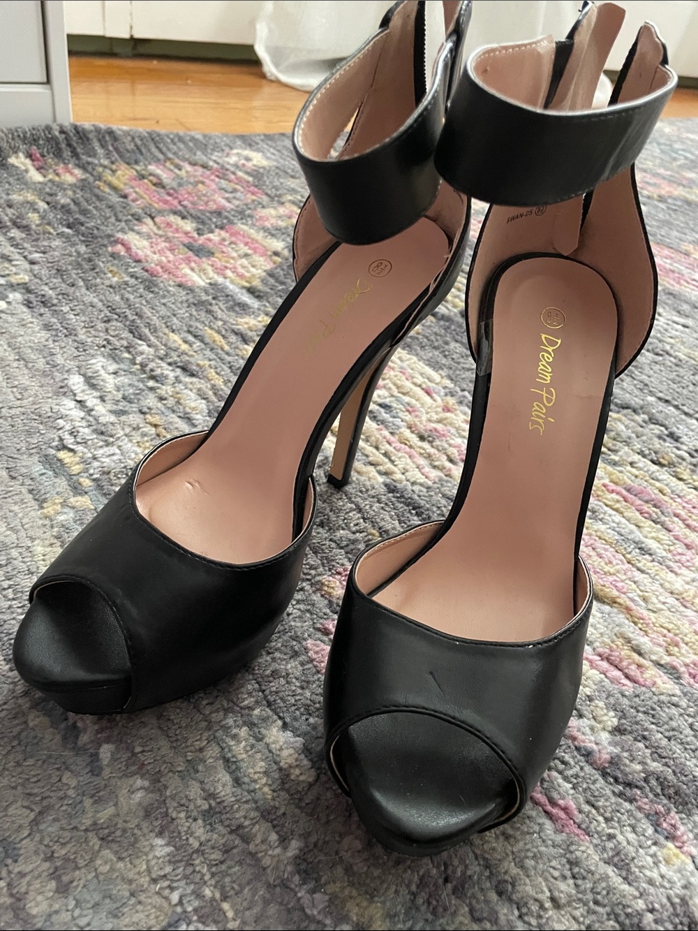 Dream Pairs Black Open-Toe Ankle-Strap Stiletto Heels